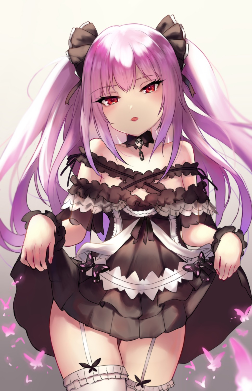 dress gothic_lolita hololive lolita_fashion miyayosh_ skirt_lift stockings thighhighs uruha_rushia