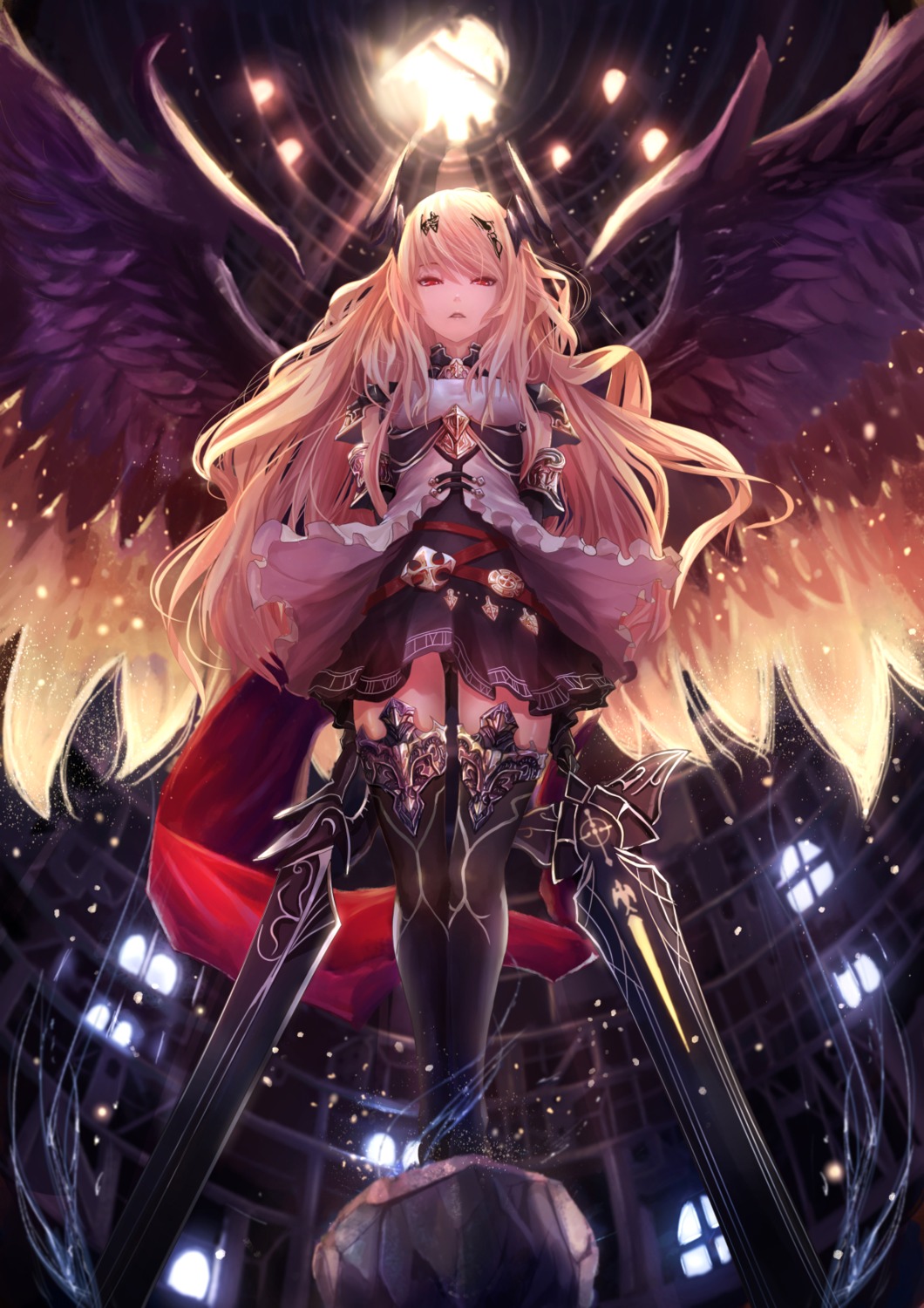 armor dark_angel_olivia dress horns pip_(artist) shingeki_no_bahamut sword thighhighs wings