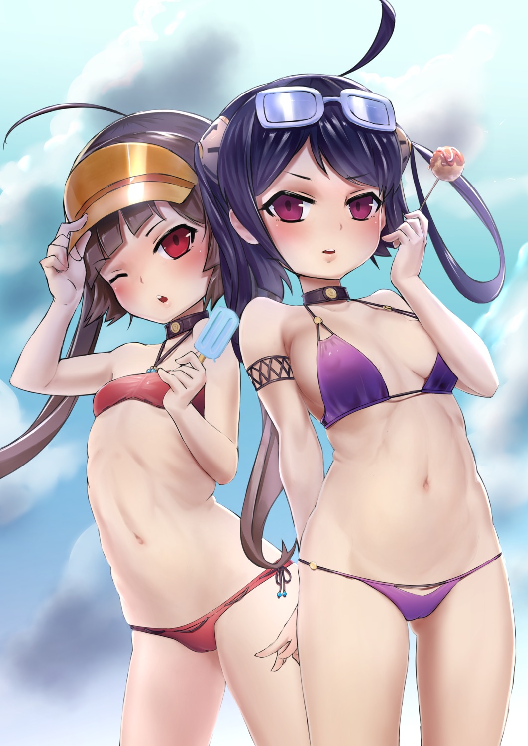 azur_lane bikini breast_hold cameltoe carbon12th megane ning_hai_(azur_lane) ping_hai_(azur_lane) swimsuits