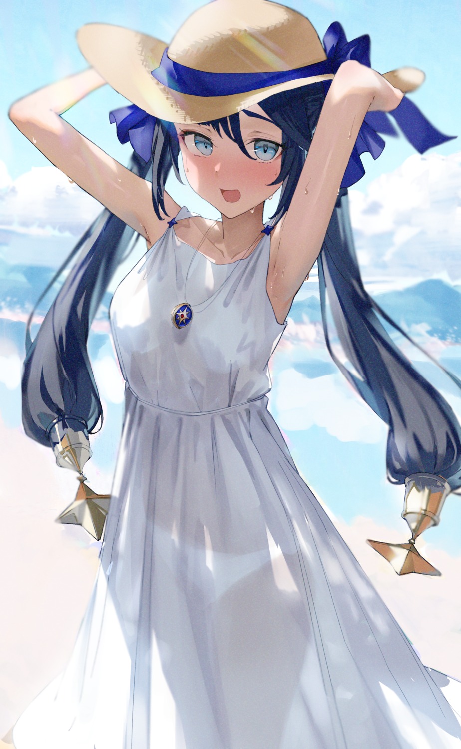 dress genshin_impact mona_megistus pantsu see_through summer_dress xkirara39x