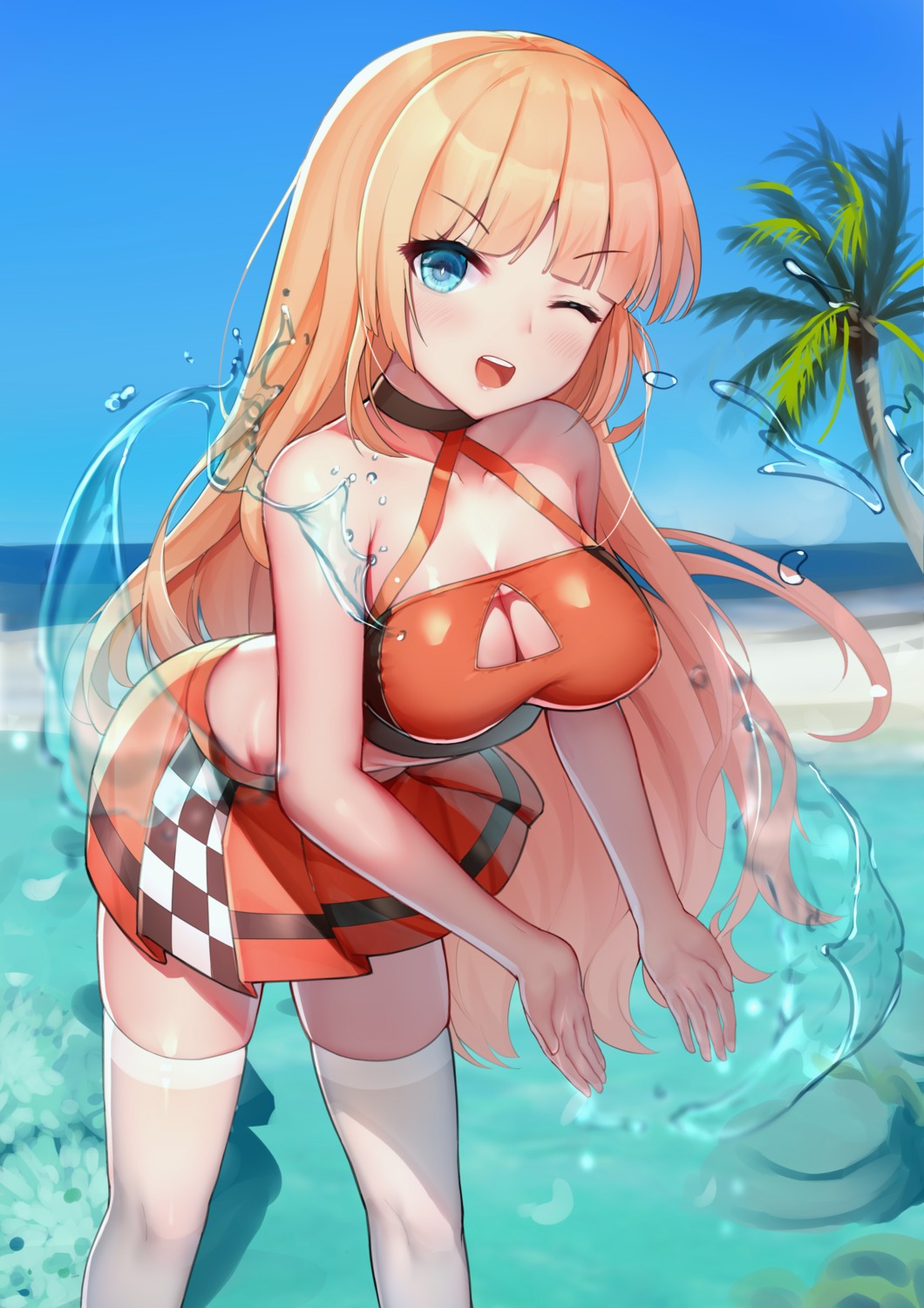 bikini_top cleavage cyanide-whale swimsuits thighhighs wet zhanjianshaonv