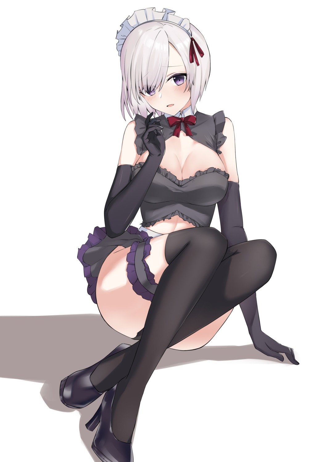 cleavage fate/grand_order garter heels maid mash_kyrielight skirt_lift tagme thighhighs