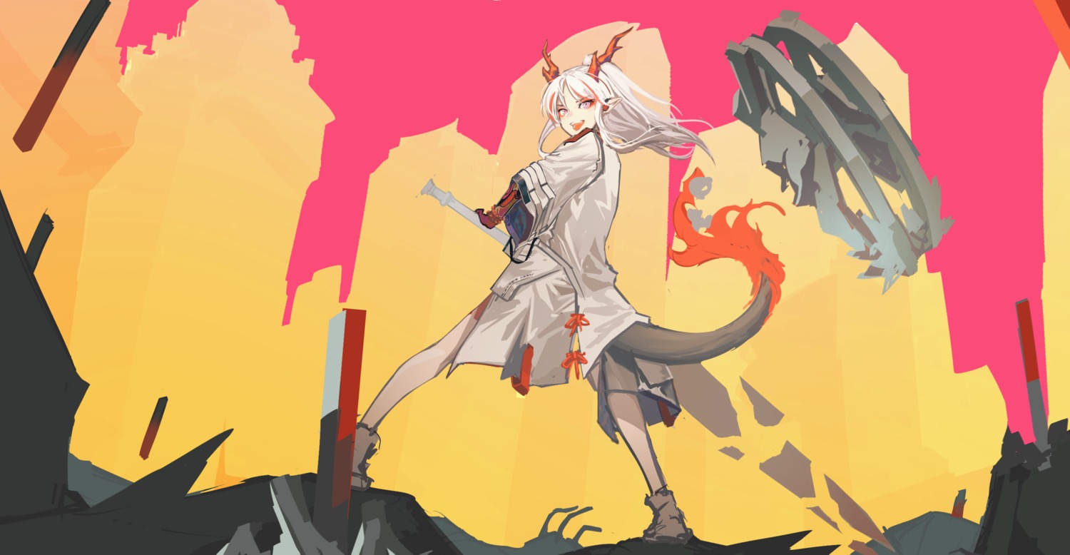 arknights fixro2n horns nian_(arknights) pointy_ears sword tail