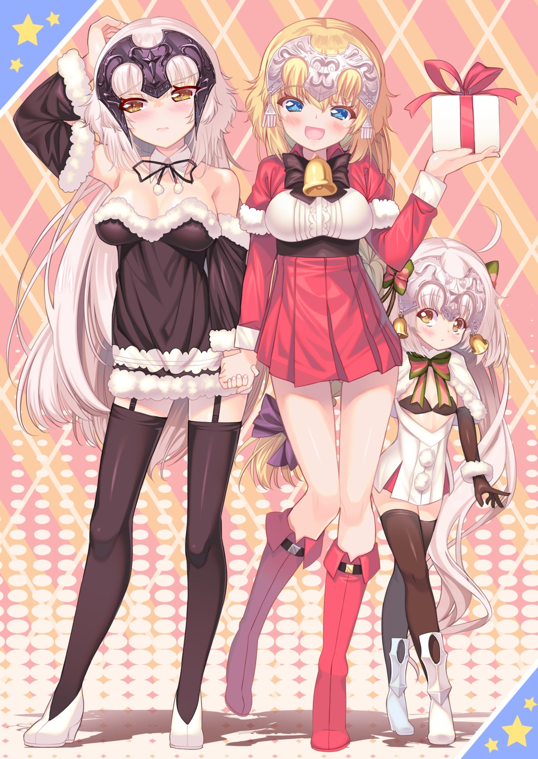 christmas cleavage dress fate/grand_order heels jeanne_d'arc jeanne_d'arc_(alter)_(fate) jeanne_d'arc_(fate) jeanne_d'arc_alter_santa_lily stockings thighhighs tonchan