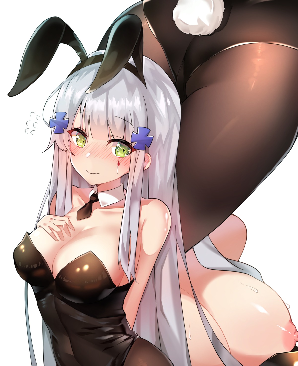 animal_ears ass breast_hold breasts bunny_ears bunny_girl cleavage girls_frontline hk416_(girls_frontline) meow_nyang nipples no_bra pantyhose tail