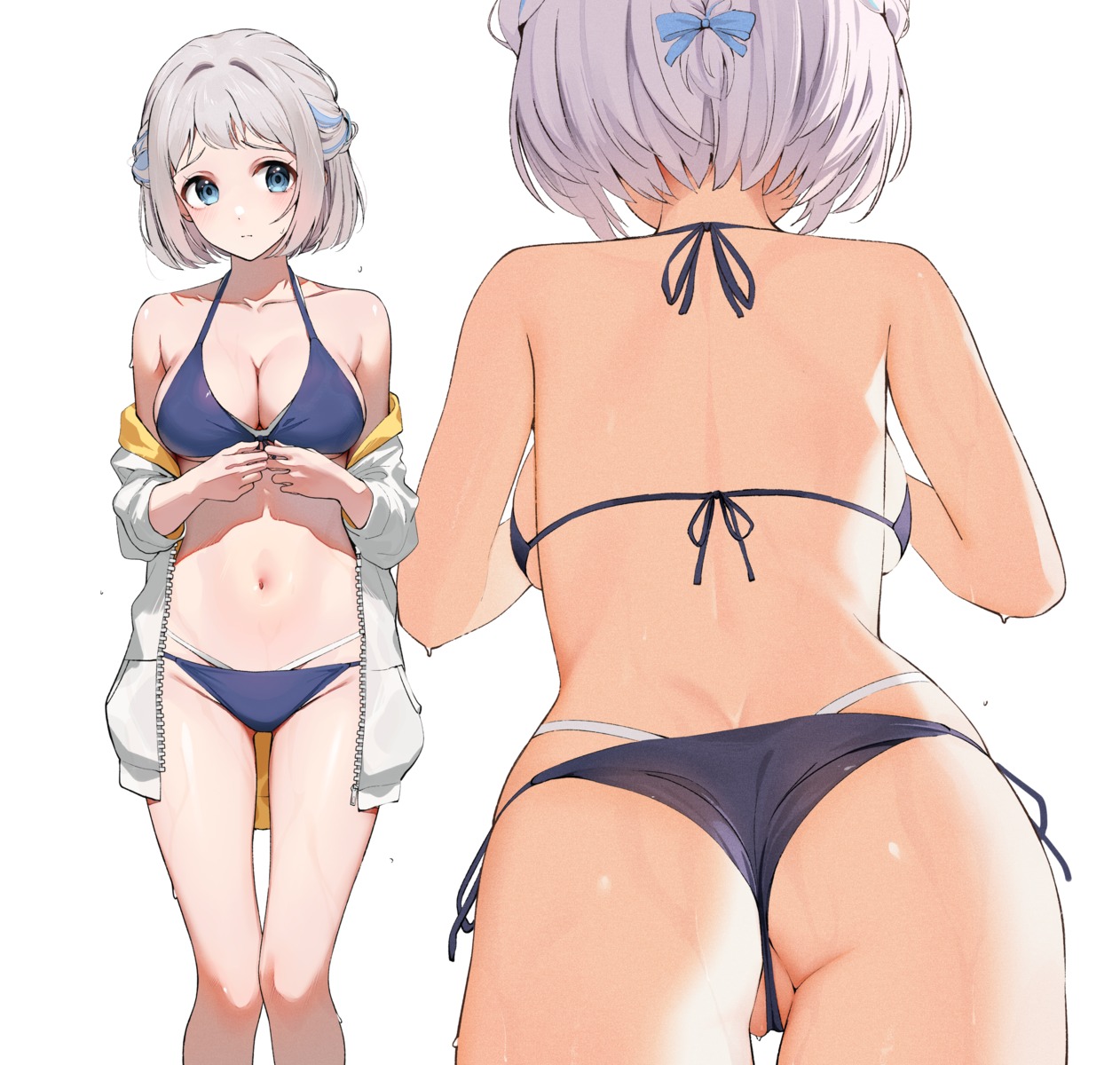 ass bikini cameltoe gakuen_idolm@ster gin00 katsuragi_lilja open_shirt swimsuits the_idolm@ster thong wet