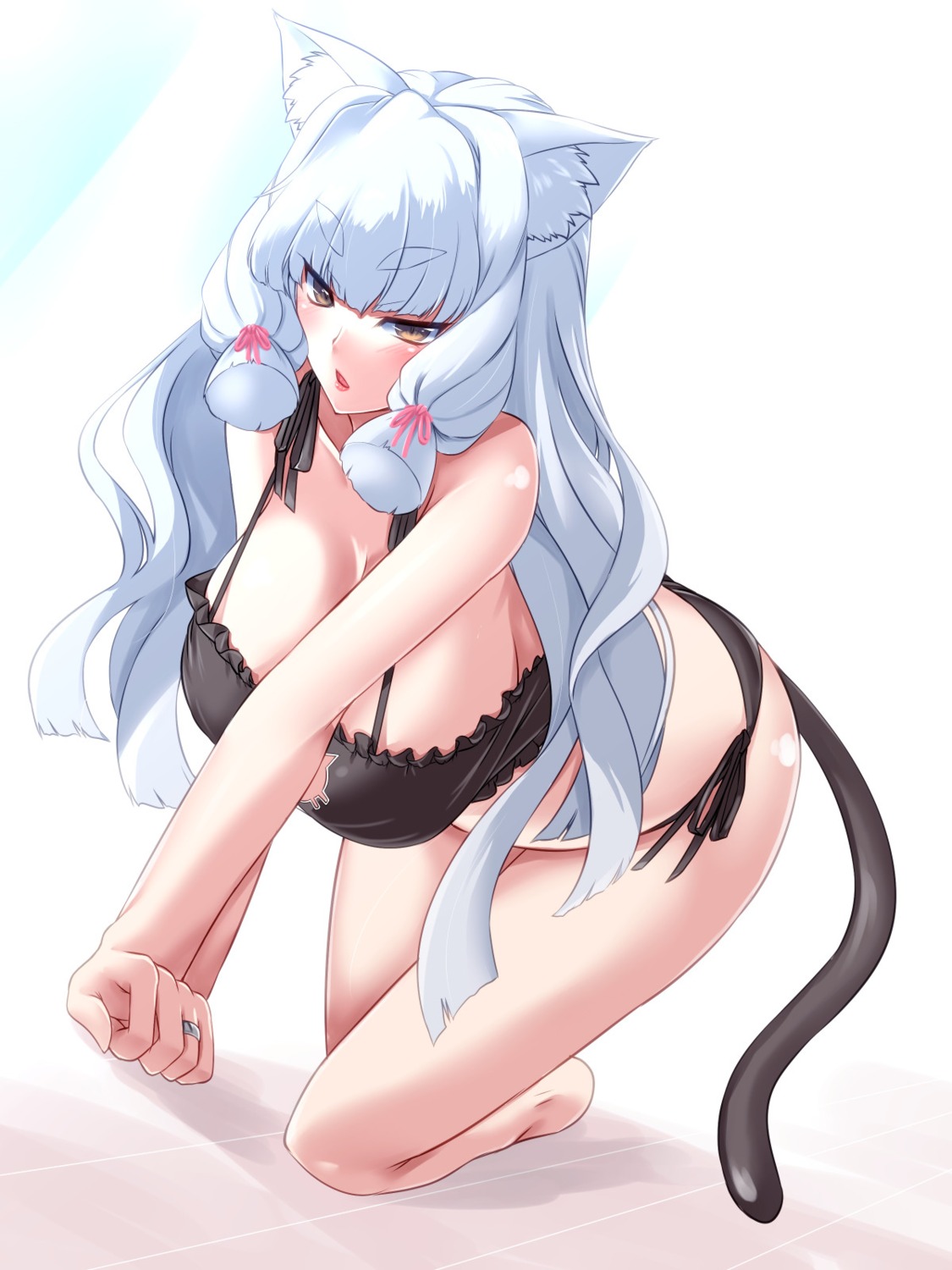 animal_ears bra hakkai kantai_collection murakumo_(kancolle) nekomimi pantsu string_panties tail