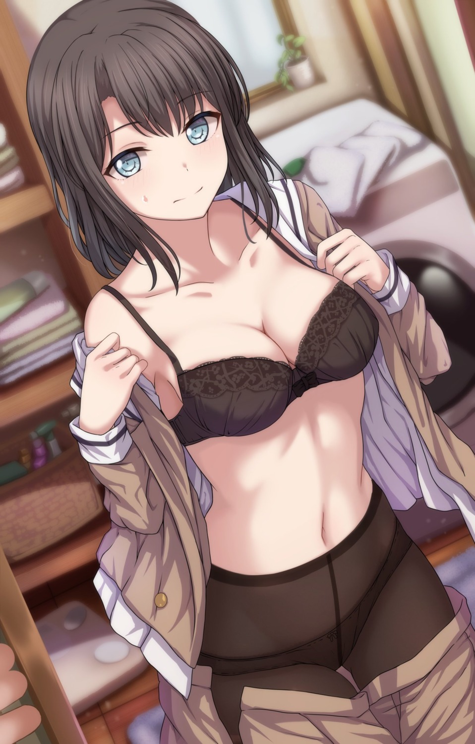 bang_dream! bra narafume okusawa_misaki open_shirt pantsu pantyhose seifuku undressing