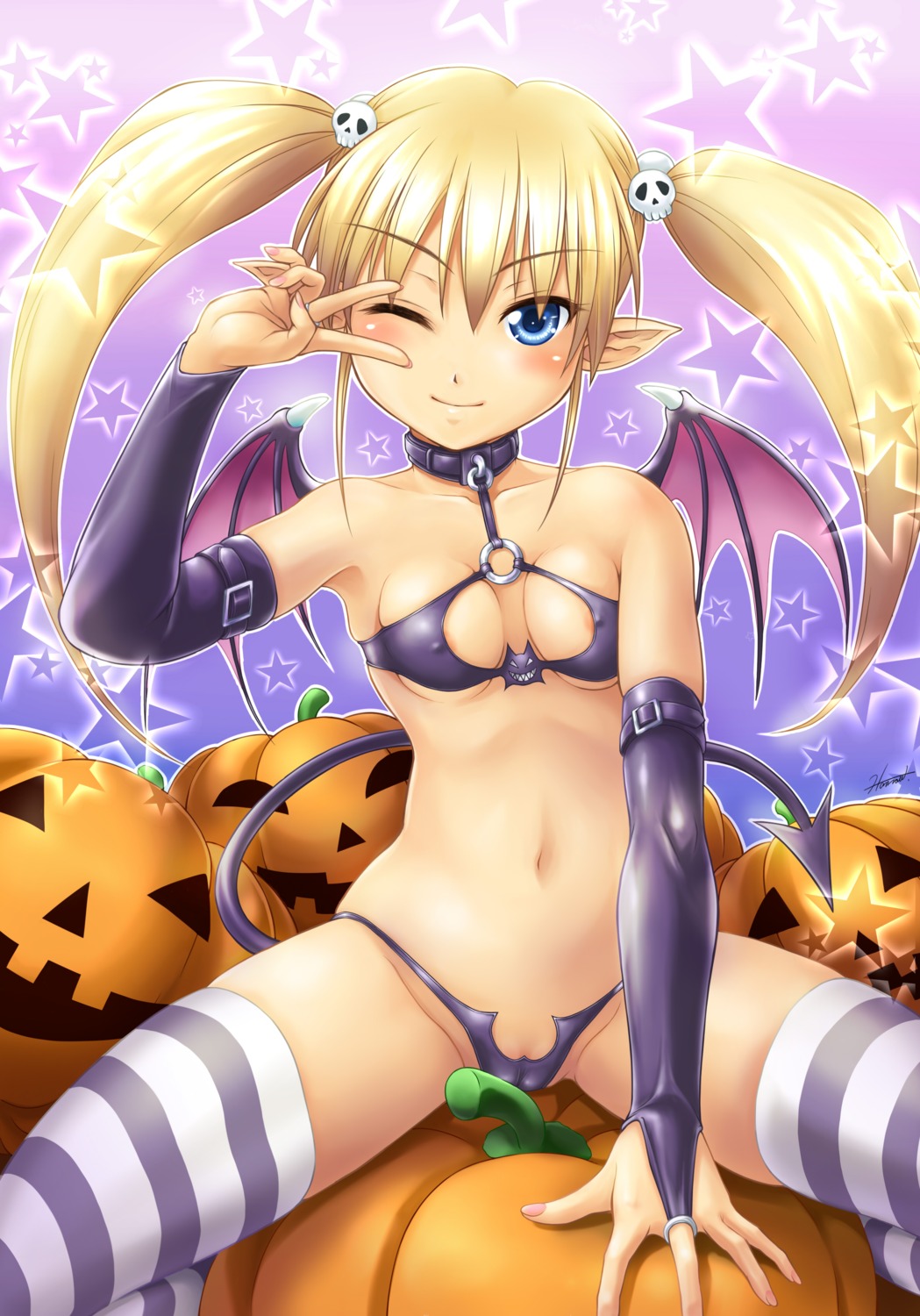 areola bikini_armor cameltoe erect_nipples halloween kagehara_hanzow pointy_ears tail thighhighs wings