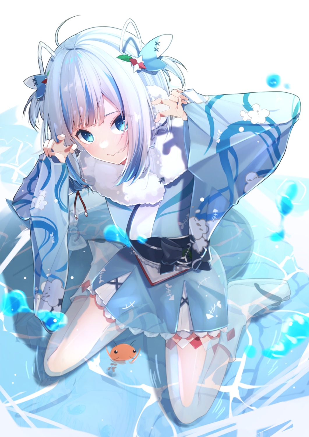 garter gawr_gura hololive hololive_english japanese_clothes sarasara_shoyu tail wet