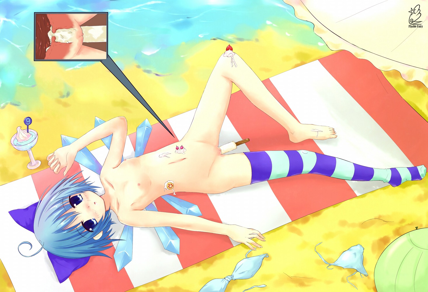 cirno cream loli naked nipples pussy tenhi_tsukitori thighhighs touhou