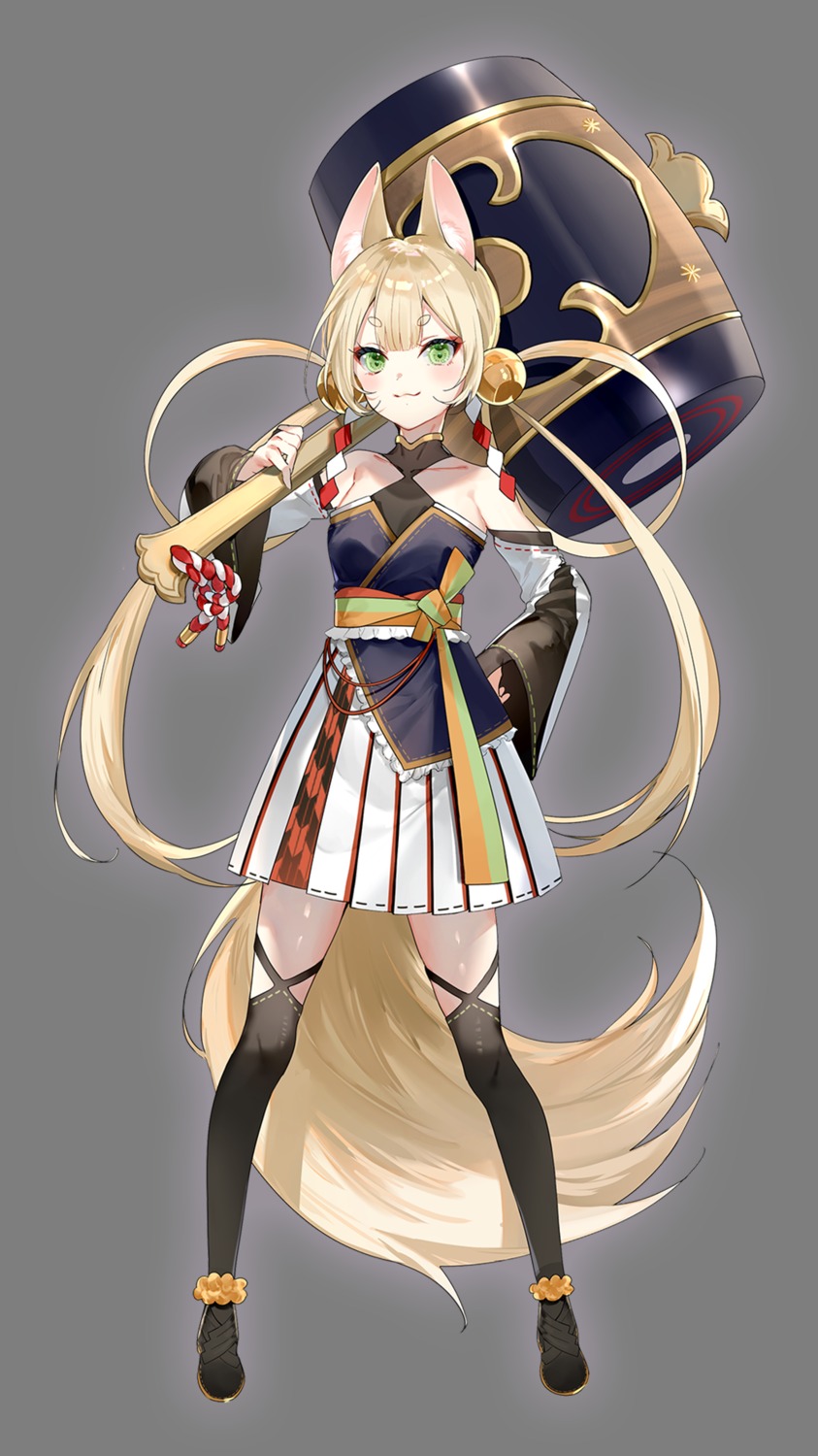 animal_ears japanese_clothes miwano_ragu no_bra samurai_maiden tail thighhighs transparent_png weapon