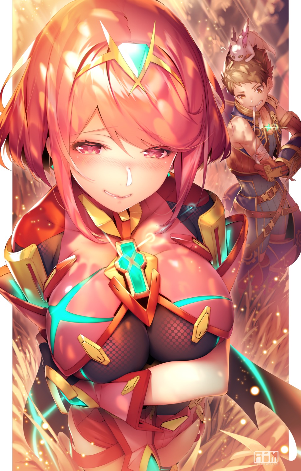 bandages bodysuit breast_hold homura_(xenoblade_2) rex ryuji_(ikeriu) xenoblade xenoblade_chronicles_2