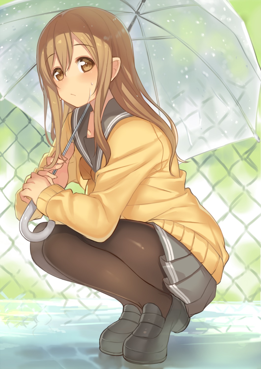 hajime_kaname heels kunikida_hanamaru love_live!_sunshine!! pantyhose seifuku sweater umbrella