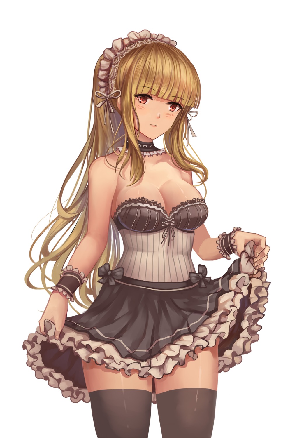 brown_dust cleavage skirt_lift thighhighs yougen_kitsune