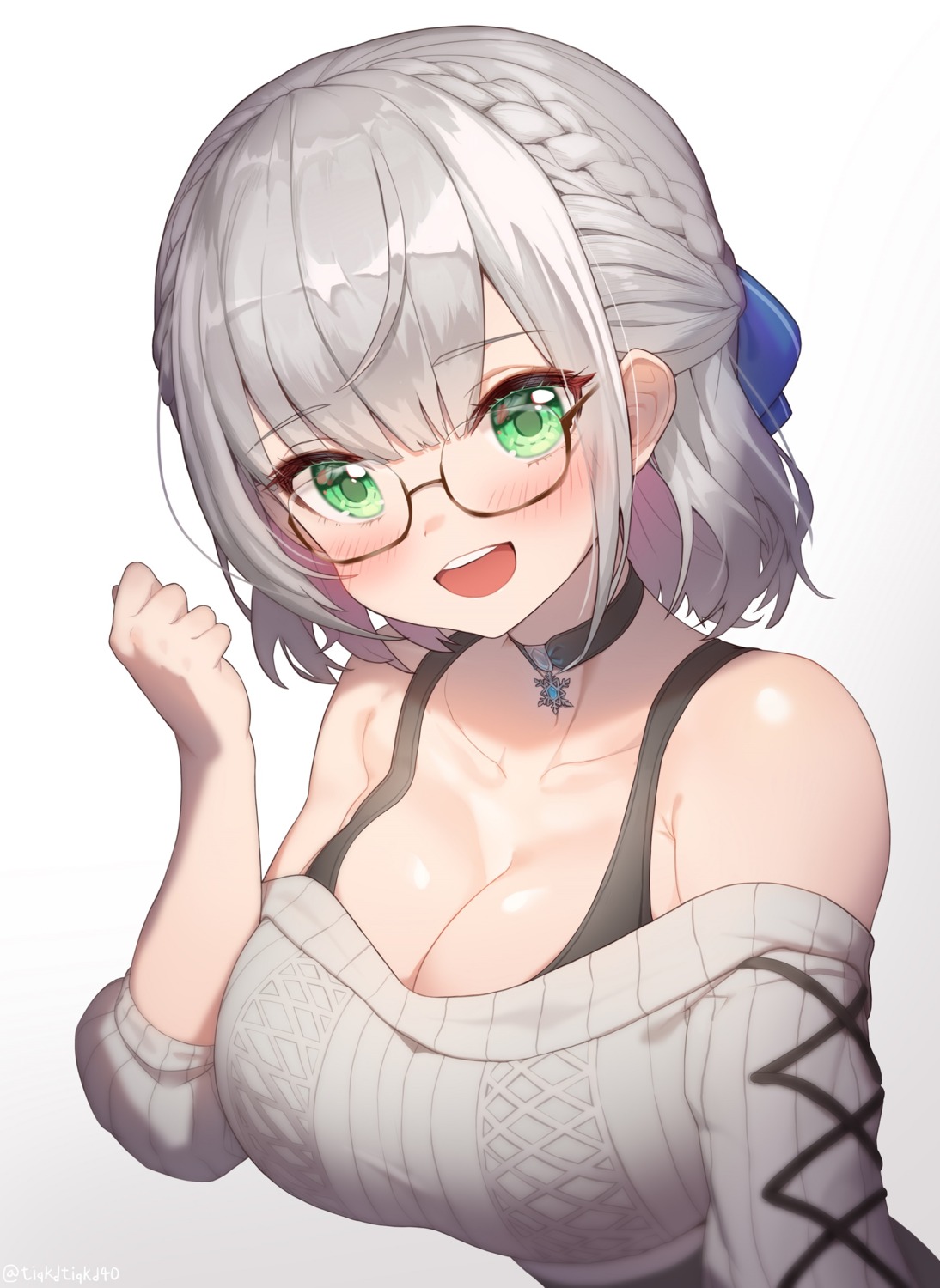 cleavage hololive keureu_(tiqkdtiqkd10) megane shirogane_noel sweater