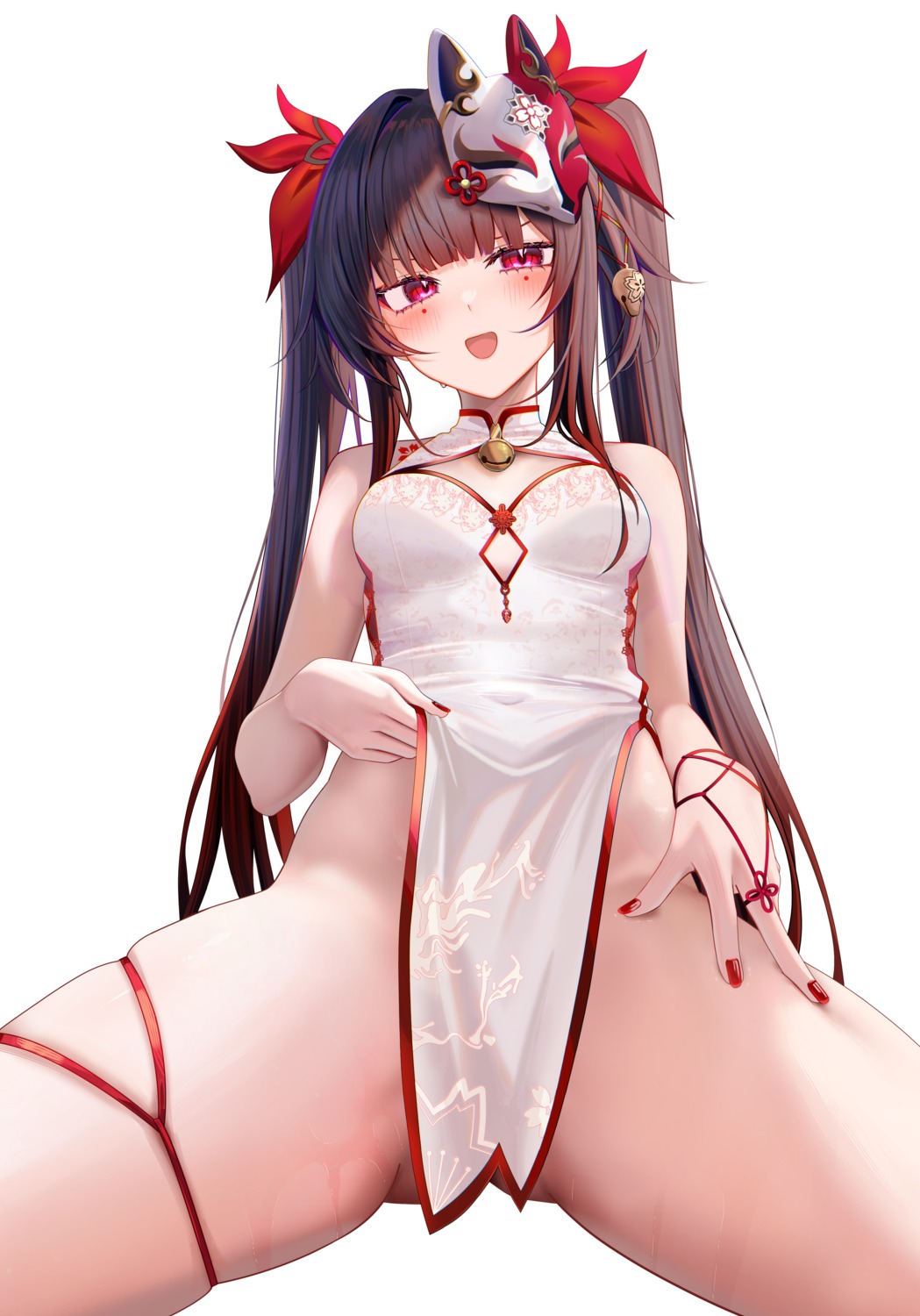 chinadress garter honkai:_star_rail no_bra nopan ru_zhai see_through skirt_lift sparkle_(honkai:_star_rail) tattoo wet