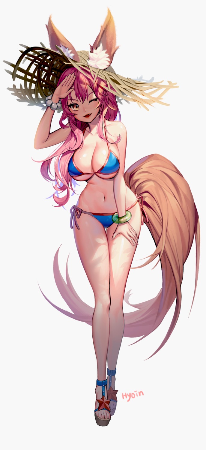 animal_ears bikini fate/extra fate/grand_order fate/stay_night hyoin swimsuits tail tamamo_no_mae underboob