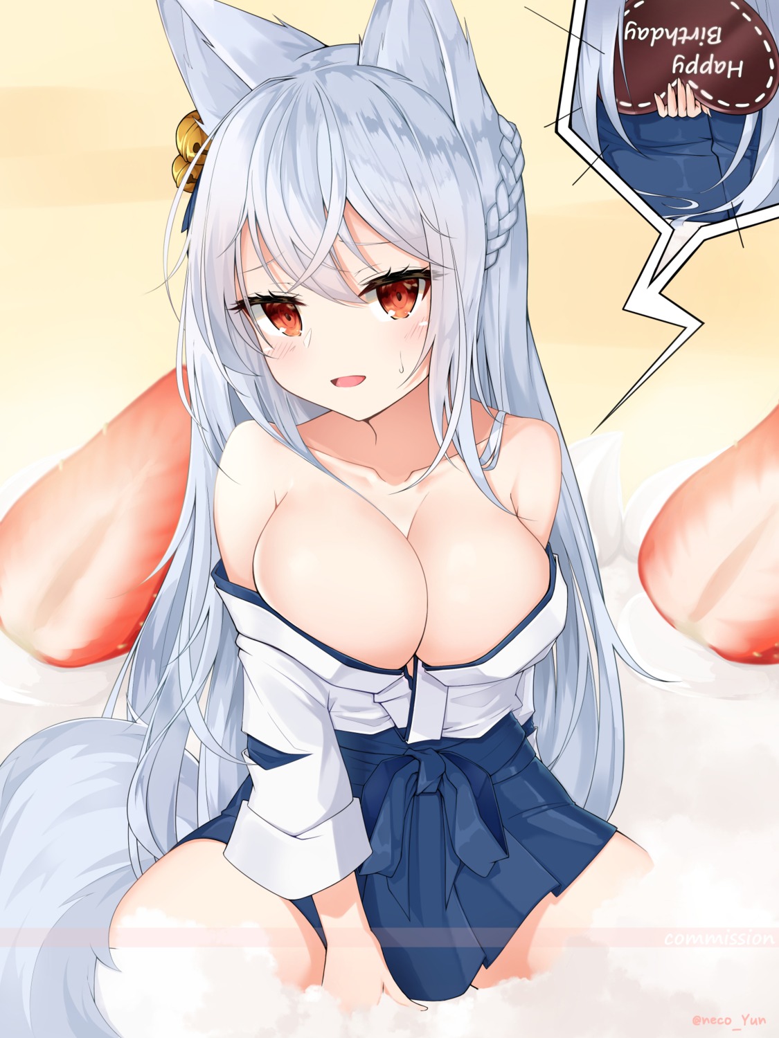 animal_ears breasts miko no_bra open_shirt tail yeosi