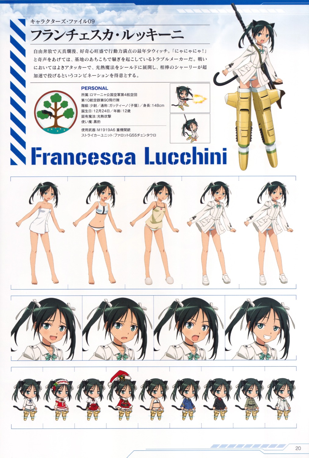 animal_ears character_design chibi christmas expression francesca_lucchini gun pantsu profile_page strike_witches swimsuits tagme tail uniform
