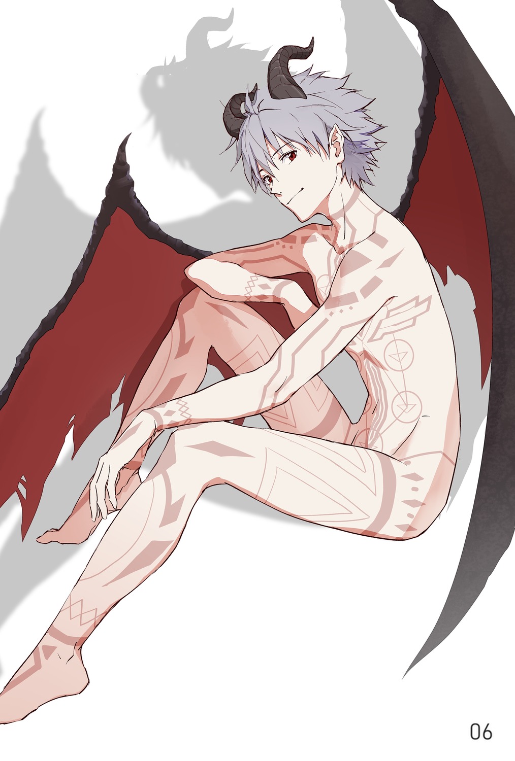 halloween horns male nagisa_kaworu naked neon_genesis_evangelion tattoo wings