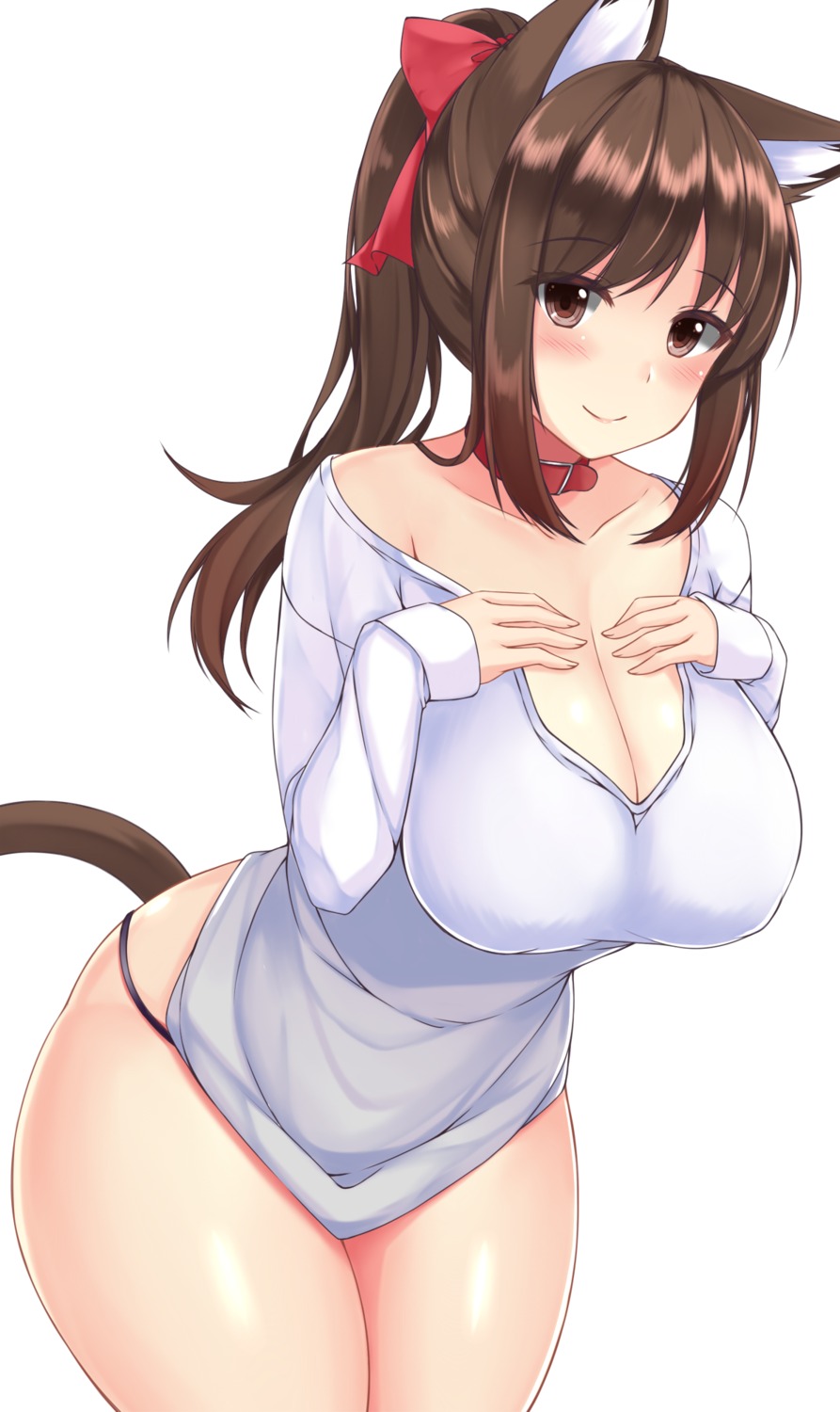 animal_ears breast_hold cleavage nekomimi pantsu sogaya tail