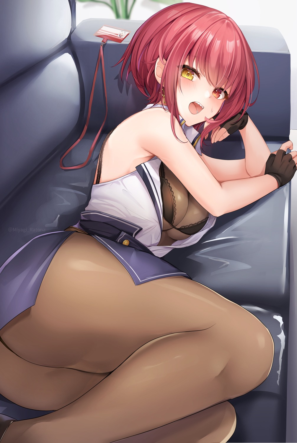 bra heterochromia hololive houshou_marine miyagi_ratona pantyhose see_through uniform