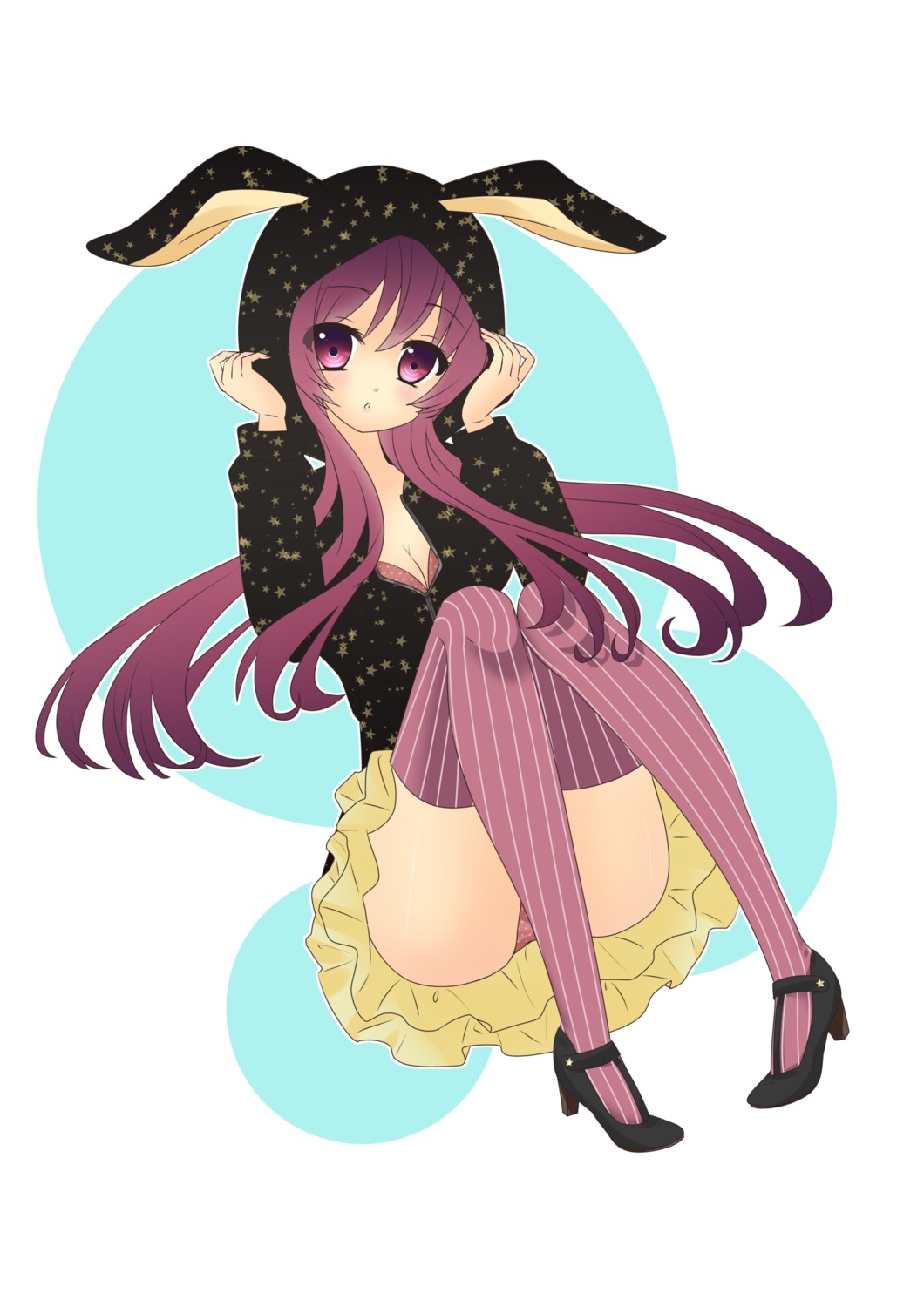 animal_ears bra bunny_ears cleavage oogami_amane pantsu thighhighs