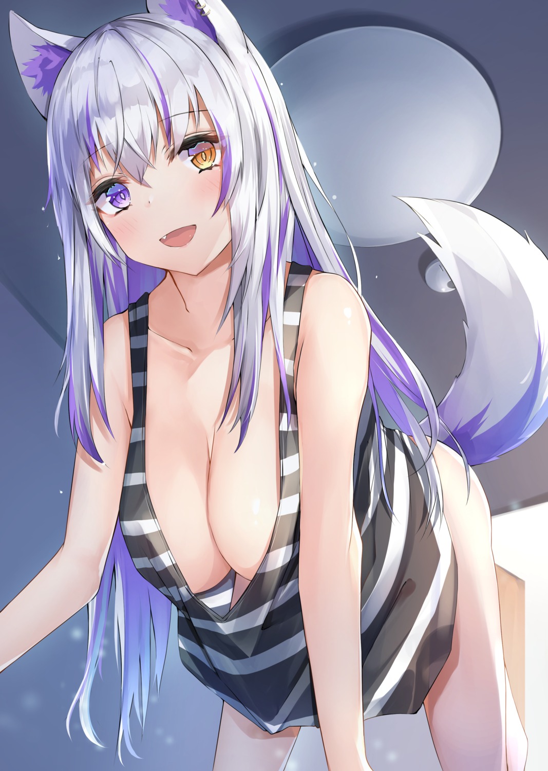 animal_ears heterochromia kurohikage no_bra tail