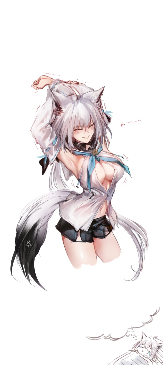 animal_ears hololive hololive_gamers hyde_(tabakko) kitsune no_bra open_shirt shirakami_fubuki tail