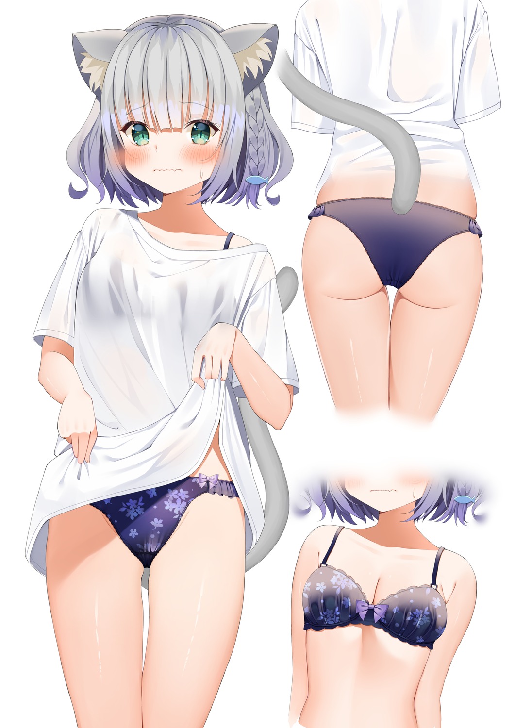 animal_ears ass mymerody4649 nekomimi no_bra pantsu see_through tail undressing