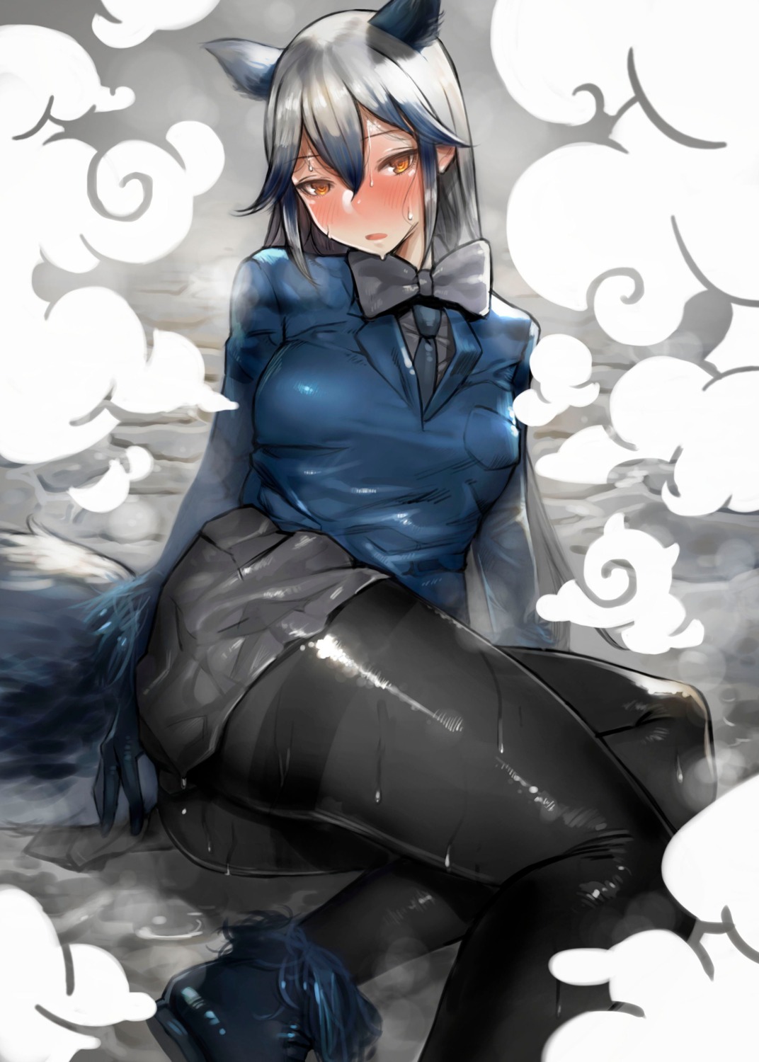 animal_ears kemono_friends pantyhose silver_fox tail wet yom