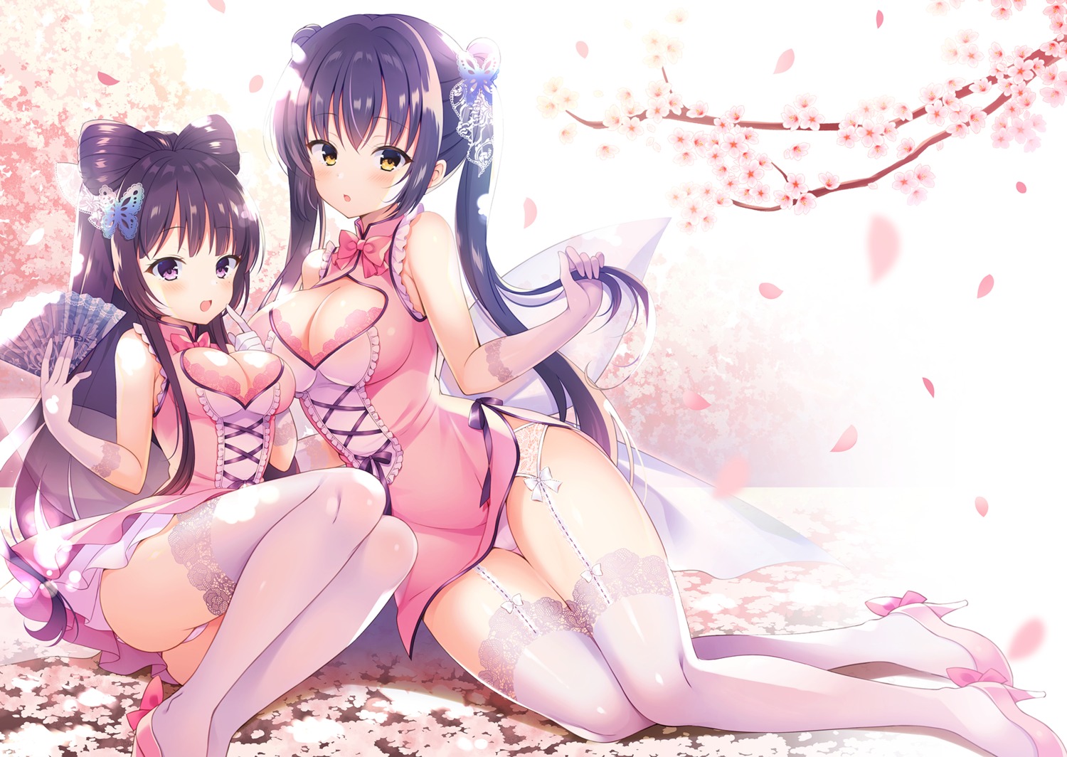 bra chinadress cleavage garter_belt heels lingerie nanohana_kohina pantsu skirt_lift stockings thighhighs thong