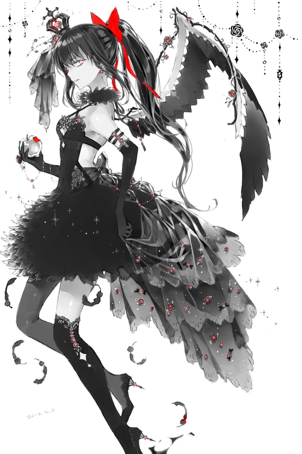 akemi_homura cleavage dress heels jiinyo_(awamoe1207) mahou_shoujo_madoka_magica thighhighs wings