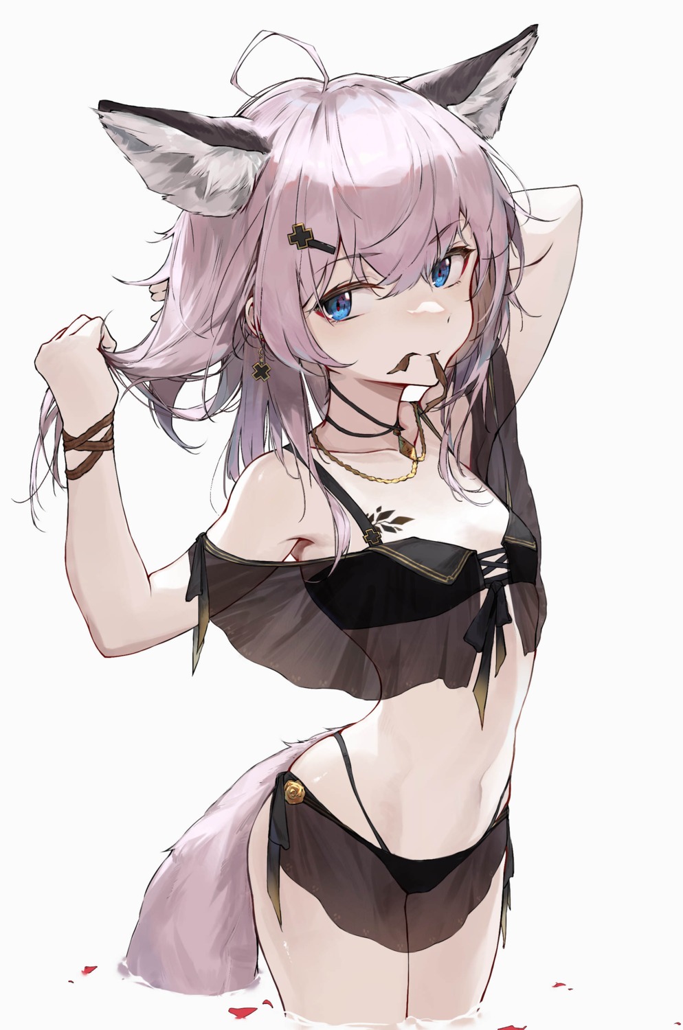 animal_ears arknights bikini qingfengcanying_sid see_through sussurro_(arknights) swimsuits tail tattoo wet