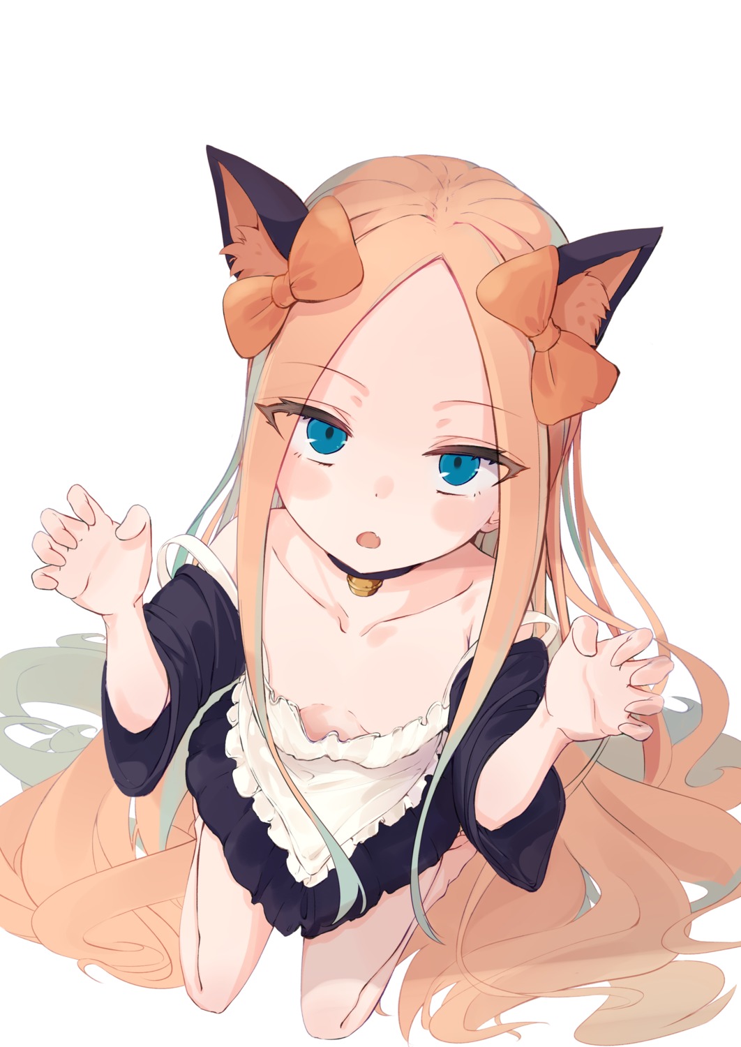 abigail_williams_(fate) animal_ears cleavage fate/grand_order loli maid mikami_hotaka nekomimi no_bra open_shirt