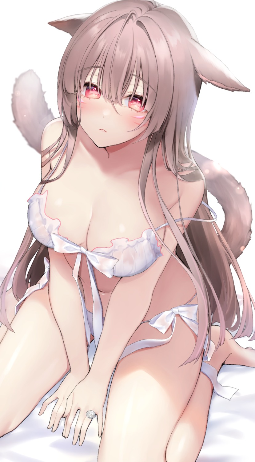 animal_ears bra final_fantasy final_fantasy_xiv kurosawa_itsuki miqo'te nekomimi pantsu tail