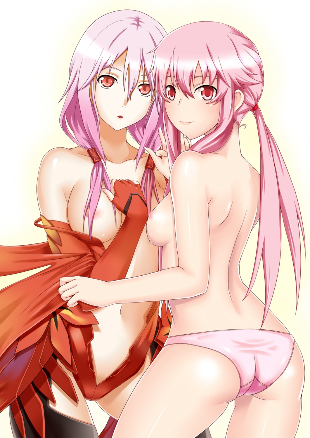 areola ass breasts crossover gasai_yuno guilty_crown mirai_nikki nipples pantsu topless undressing youkou yuzuriha_inori