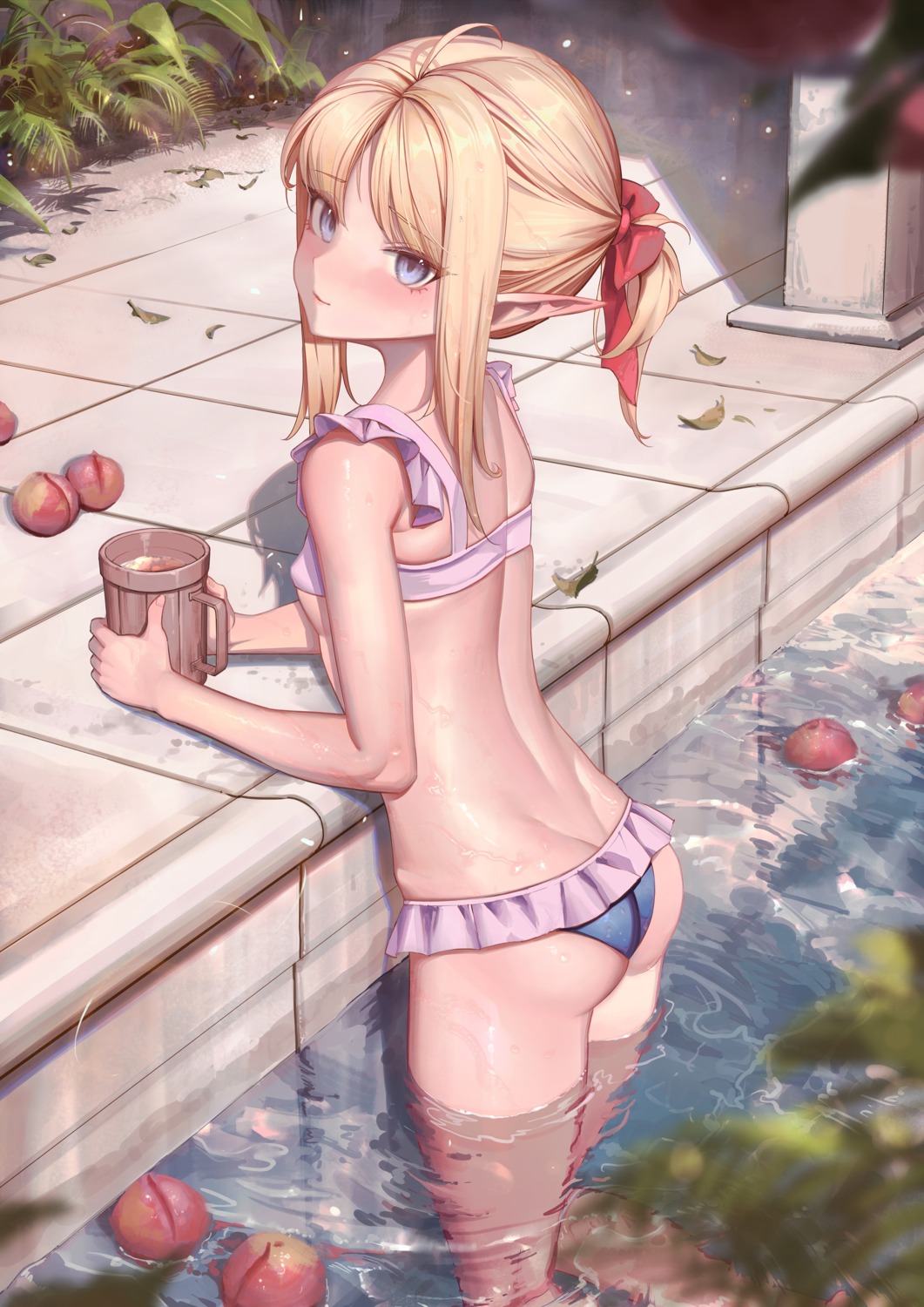 artist_revision ass bikini bingwei_huang elf pointy_ears swimsuits wet