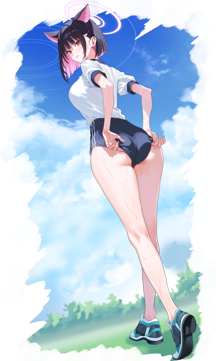 animal_ears ass blue_archive buruma gym_uniform halo hidis0086 kyouyama_kazusa nekomimi wet