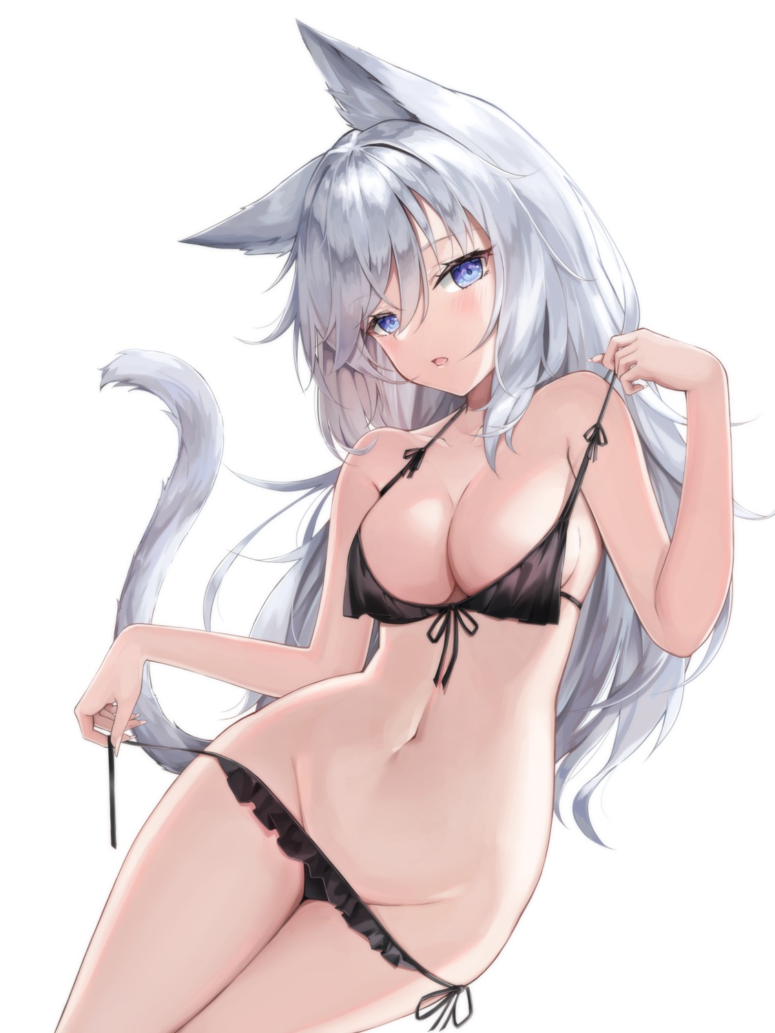 animal_ears bikini nekomimi panty_pull swimsuits tail undressing yeosi