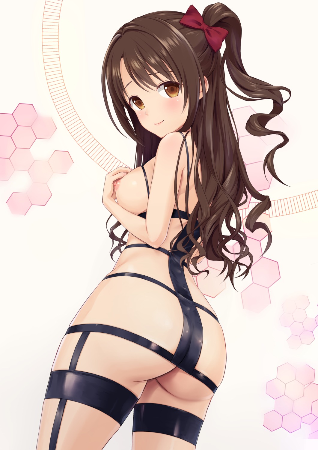 ass breast_hold garter n.g. naked_ribbon nipples shimamura_uzuki the_idolm@ster the_idolm@ster_cinderella_girls