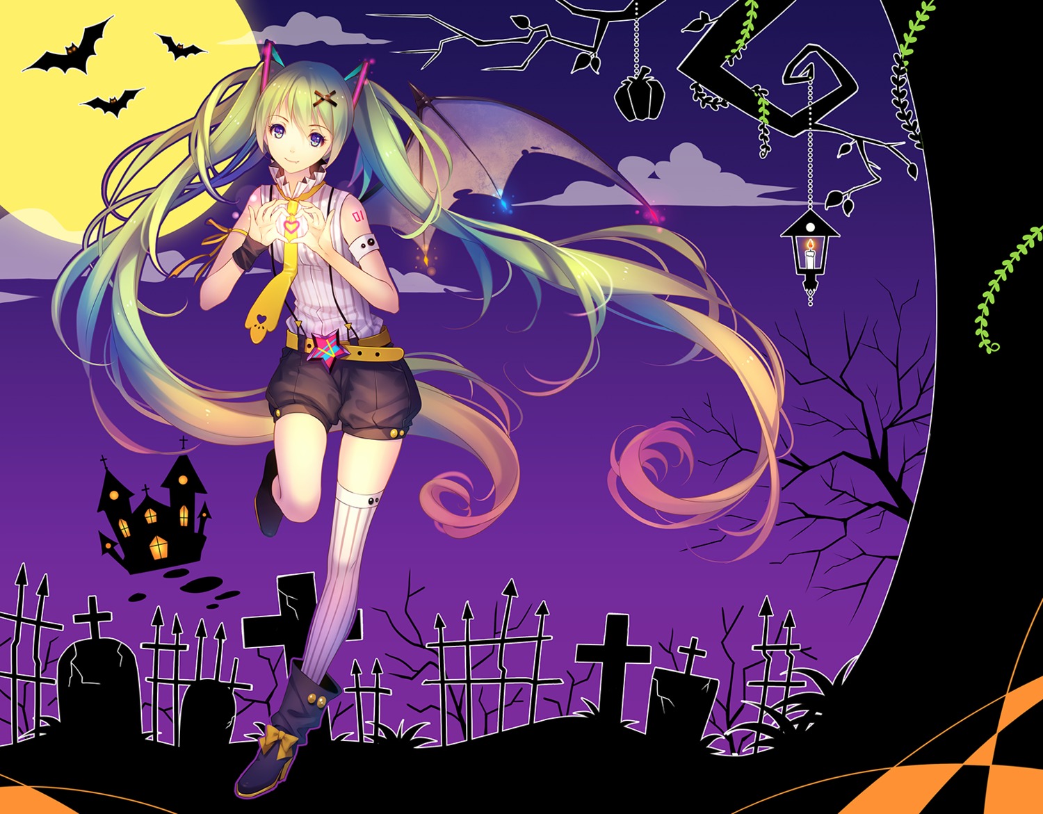 animal_ears halloween hatsune_miku heels tattoo thighhighs tidsean vocaloid wings