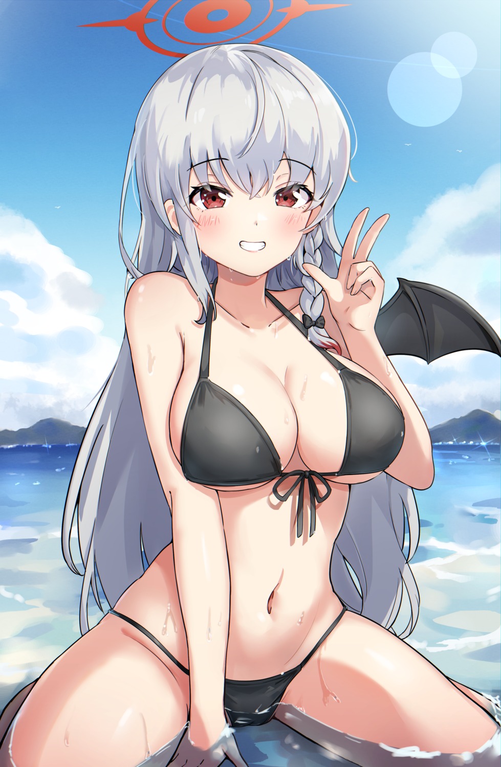 bikini blue_archive halo kurodate_haruna swimsuits syan_(4767269) wet wings