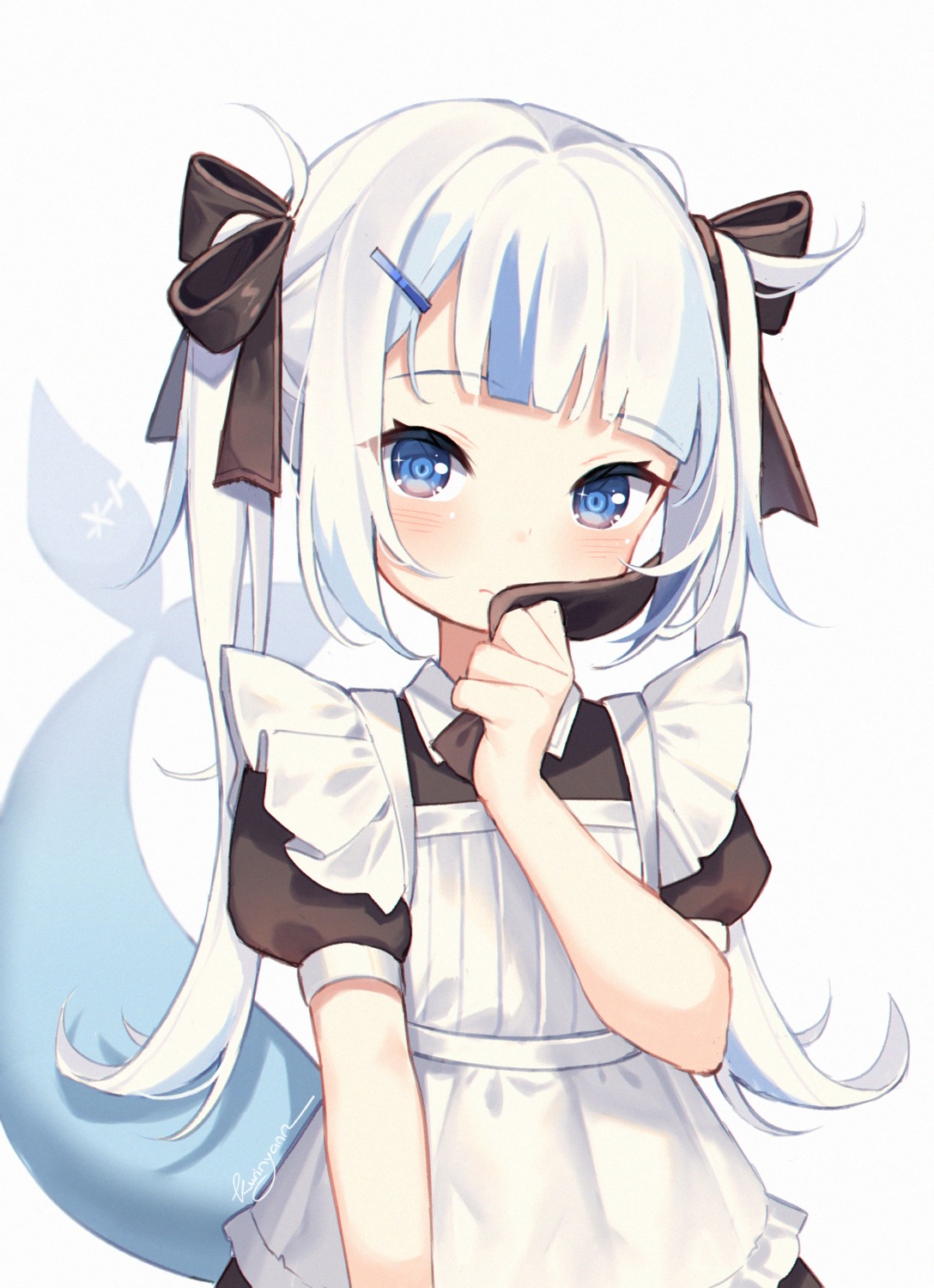 gawr_gura hololive hololive_english kuri_(animejpholic) maid tail waitress