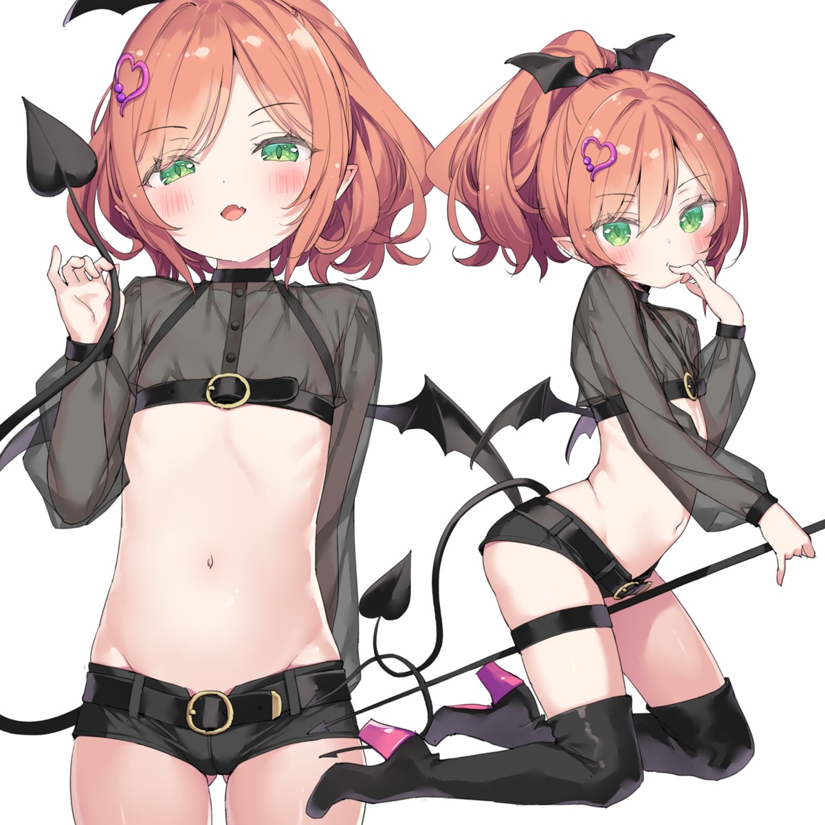 devil garter heels kani_biimu loli minazuki_sarami no_bra pointy_ears see_through tail thighhighs weapon wings