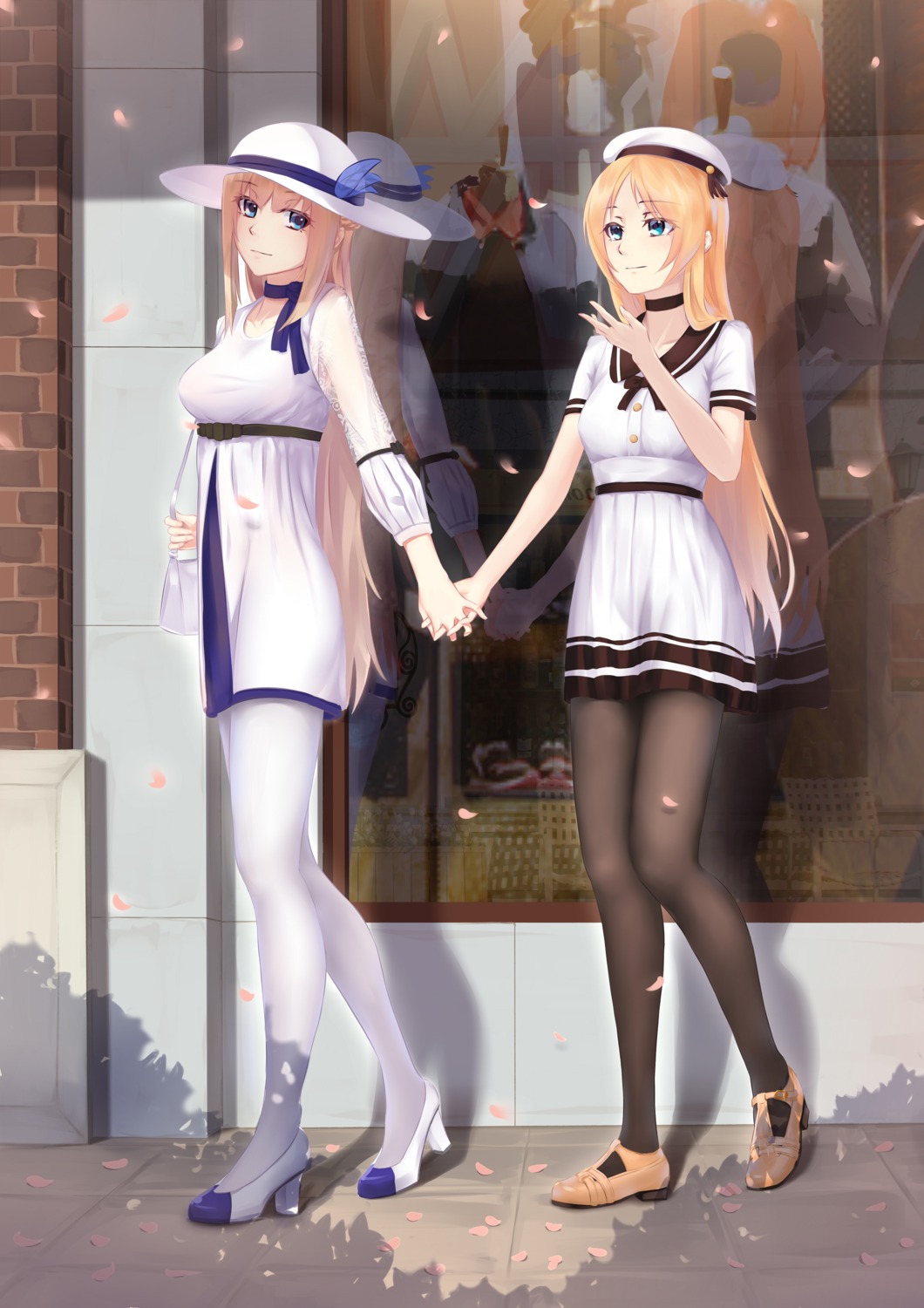 dress heels ian_wang lexington_(zhanjianshaonv) pantyhose saratoga_(zhanjianshaonv) see_through seifuku yuri zhanjianshaonv