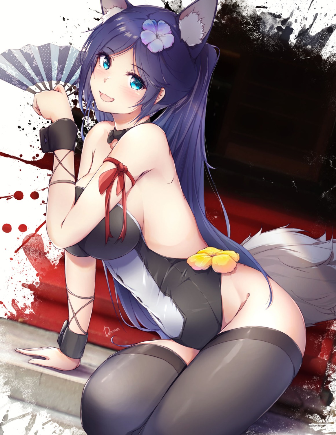 animal_ears dermar leotard no_bra tail thighhighs