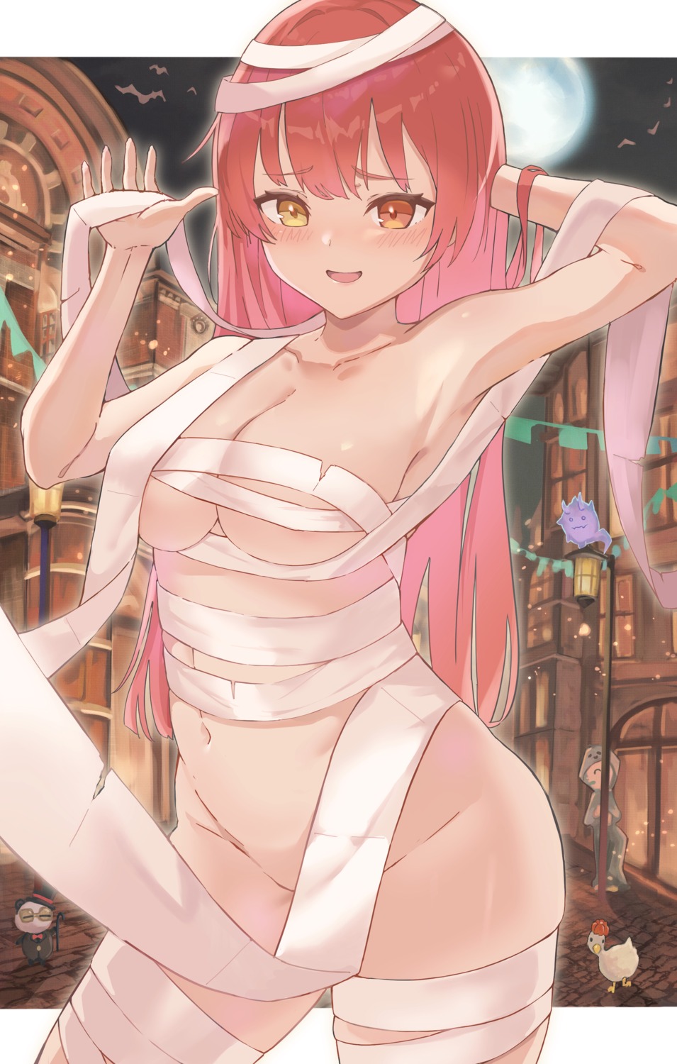 ayama_nano bandages halloween heterochromia hololive houshou_marine naked_ribbon