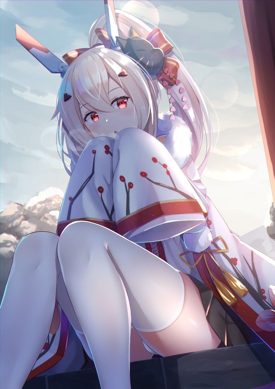 ayanami_(azur_lane) azur_lane japanese_clothes mirufuaa pantsu skirt_lift thighhighs